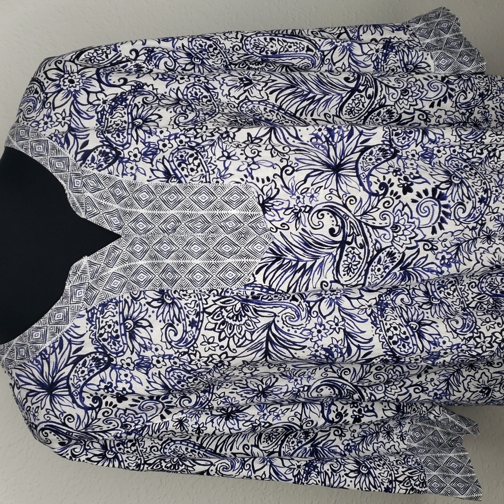 Sigrid Olsen Women 100% Linen Floral Boho 3/4 Sleeves Tunic Top Size 1X Coastal - Picture 2 of 14